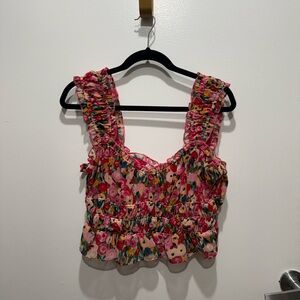Astr Pink Floral Ruffled Blouse